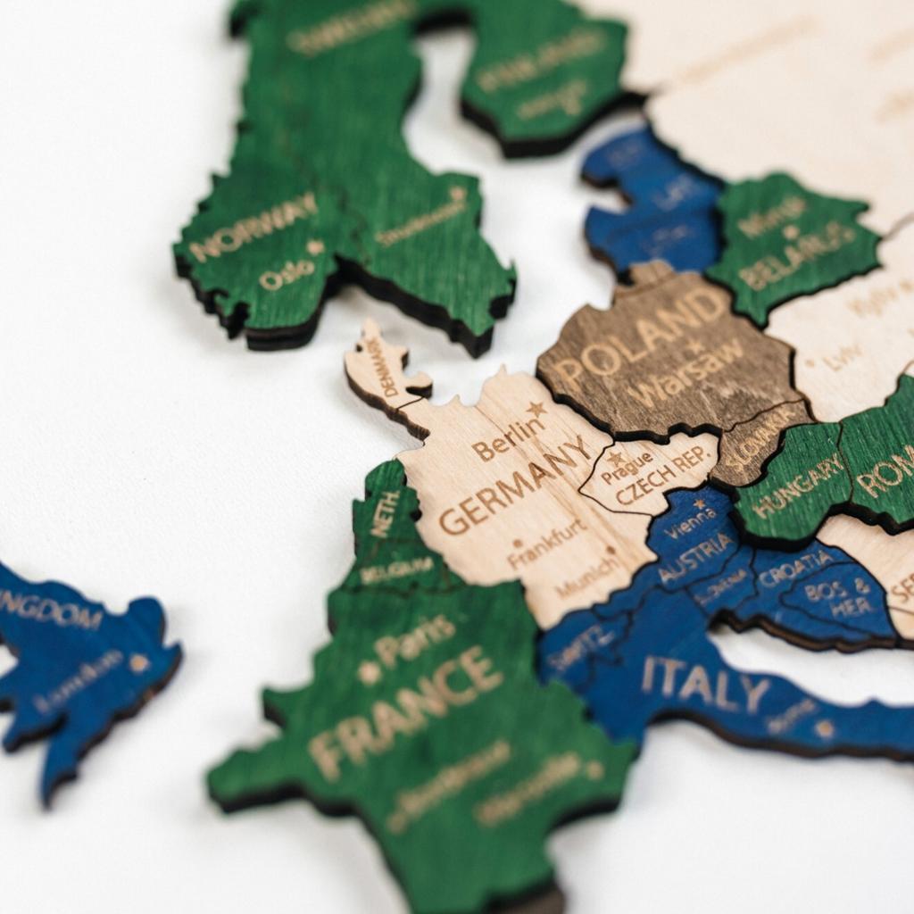 3D Wooden World Map Multicolor 105cm with Cities Wall Decoration