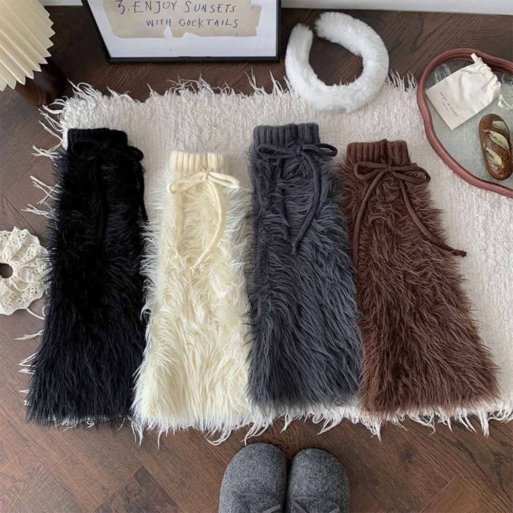 Fashion Knitted Winter Leg Warmers Foot Cover Y2K Furry Leg Warmers Lolita JK Harajuku Leg Coverings Streetwear