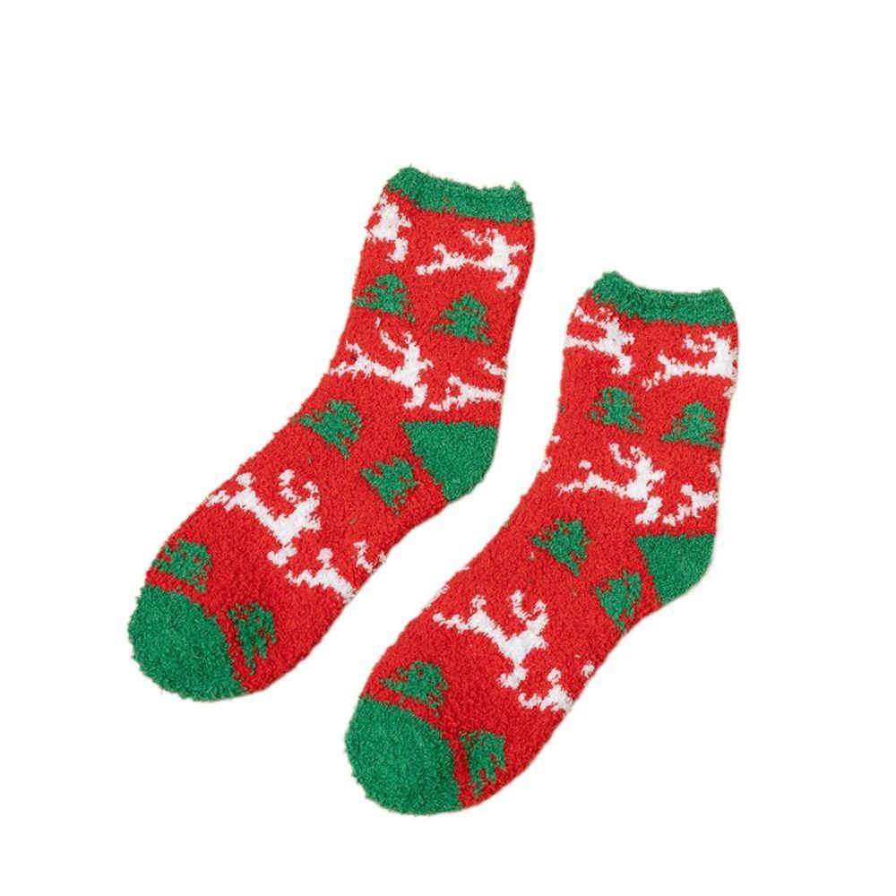 

Claus Cold-proof Coral Fleece Heart Stripe Women Short Socks Christmas Socks Winter Socks Hosiery O