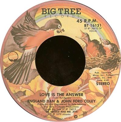 7-Zoll Schallplatte ENGLAND DAN & JOHN FORD COLEY - Love Is The Answer BT16131 Big Tree Record 1979 US Rock Gebraucht