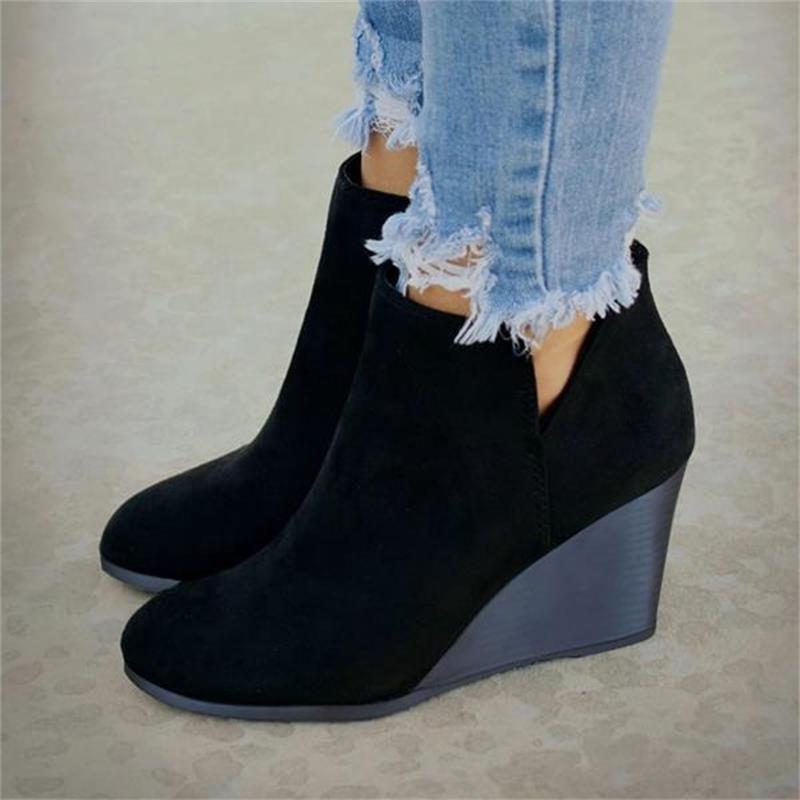 Stivaletti da Donna alla Caviglia con Plateau Autunno Inverno Scarpe Stampa Leopardo Stivali Moda Donna