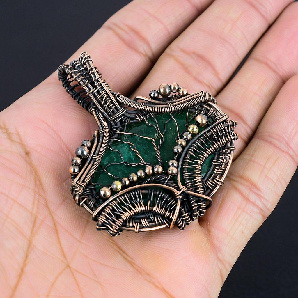 Emerald Pendant, 999 Copper Wire Wrapped Pendant Gemstone Jewelry, Handmade Pendant Amazing Jewelry, Gift For Her
