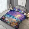 3pcs Purple Sky Seaside Beach Shell 3D Print Bedding Set Cozy Duvet Cover King Queen Twin Size Birthday Gift Bedroom Decoration