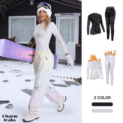 Womens Quarter Zip Thermal Underwear 2 Piece Set Long Sleeve Base Layers for Cold Weather Ski Wear Sets