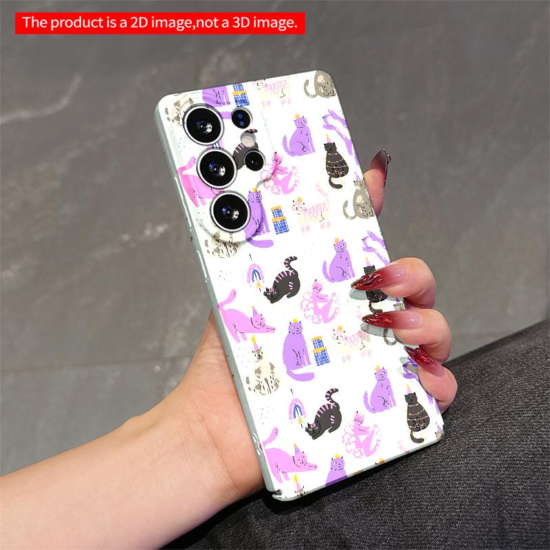 2DFlat Samsung phone case Cute Cats Party Pattern Phone Case Applicable to Galaxy S23 S24 S25ULTRA S26 A12 A14 A15 A16 A54 A55
