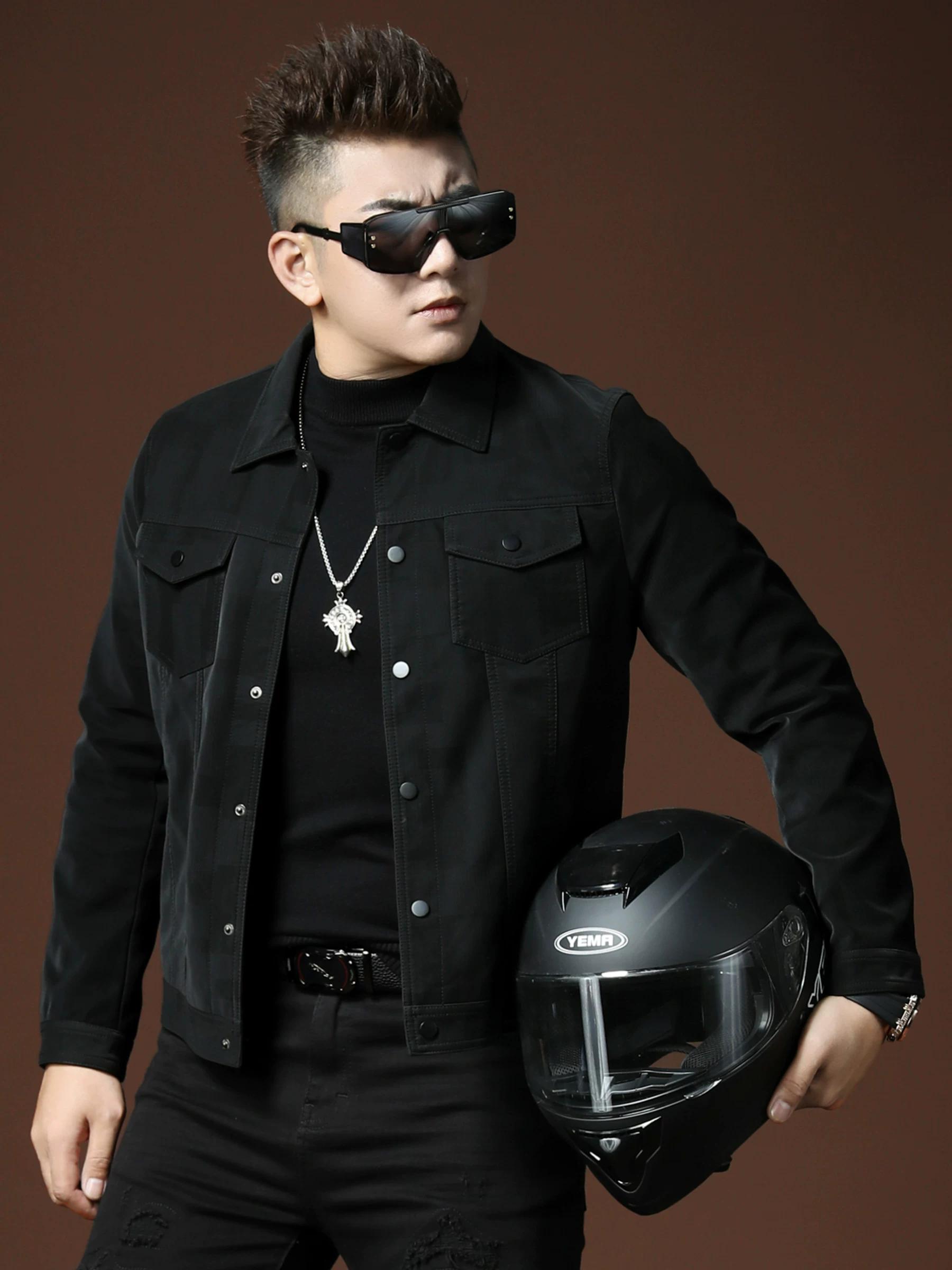 

European Goods Fashion Trendy Outerwear Men s Leather Coat Autumn High end Handsome Motorcycle Clothing Casual Lapel Cargo Leather jacket M чёрный