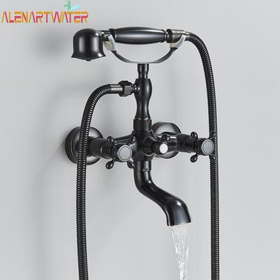 Bathroom Bathtub Faucet Dual Handles Handheld with Hand Shower Bath Shower Mixer Tap Wall Mount Swivel Spout Tub Retro Faucet