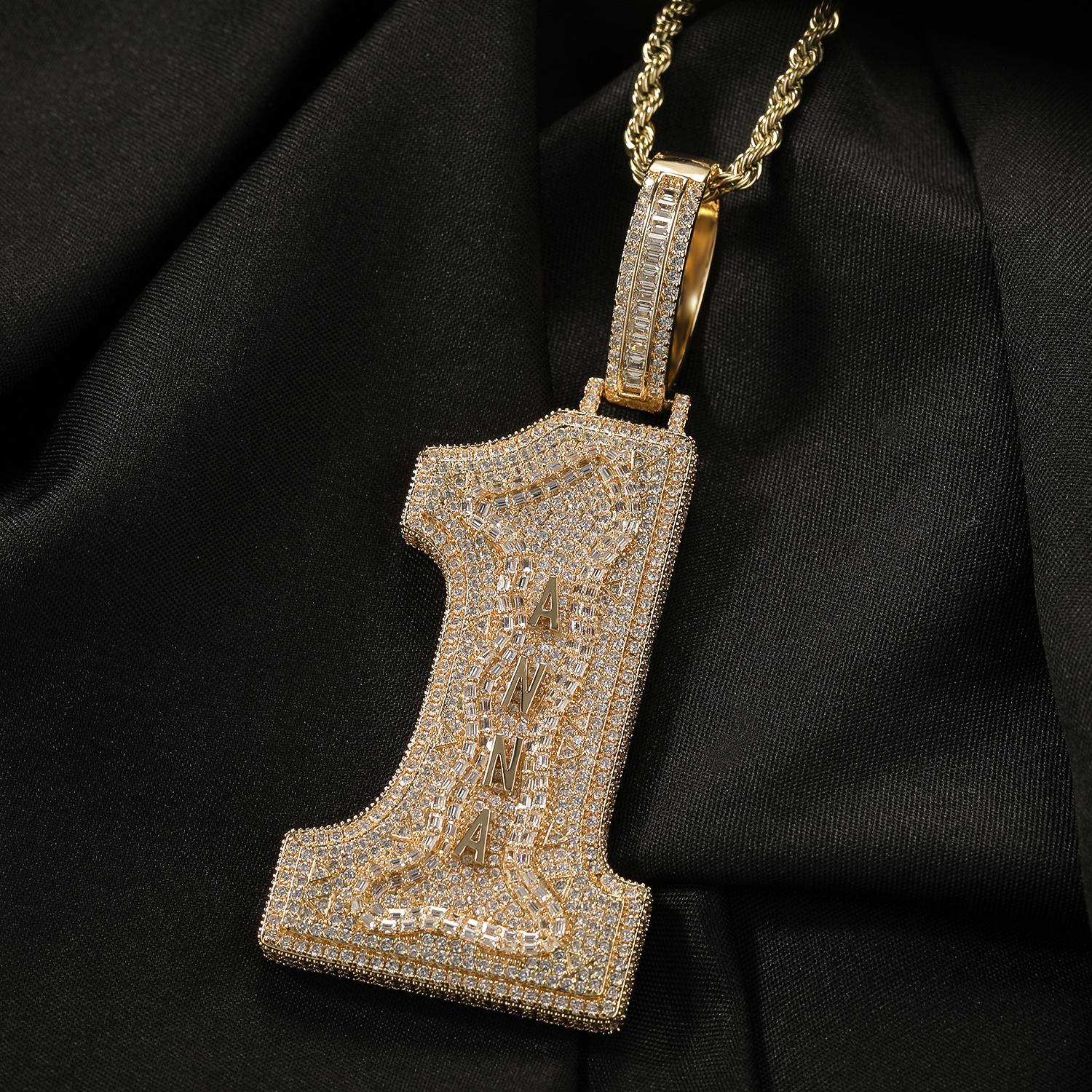 

THE BLING KING Big Number 1 Pendant Custom Vertical Small Stainless Steel Letters Pendante Iced Out CZ Necklace Hiphop Jewelry No chain&Gold