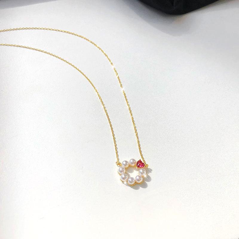 

Элегантный темпераментный простой жемчужно-красный циркониевый ожерелье для женщин корейский стиль ключичная цепочка для женщин