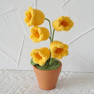 Artificial Crochet Plants Hand Knitted Lily Of The Valley Flowers Potted Bonsai Gift For Office Desk Aesthetics Room Ideas Decor