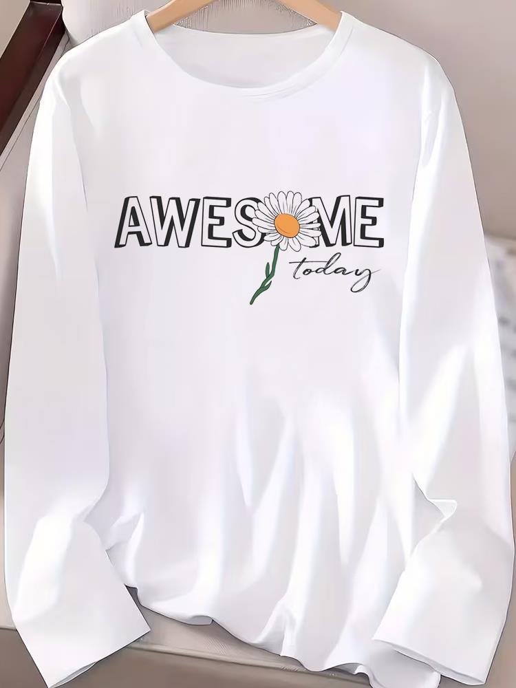 (Asian Size) Women Female Clothing Letter Cute 90s Casual Tee Lady Printed O-neck Long Sleeve T Shirt  Fashion Top Graphic T-shirts