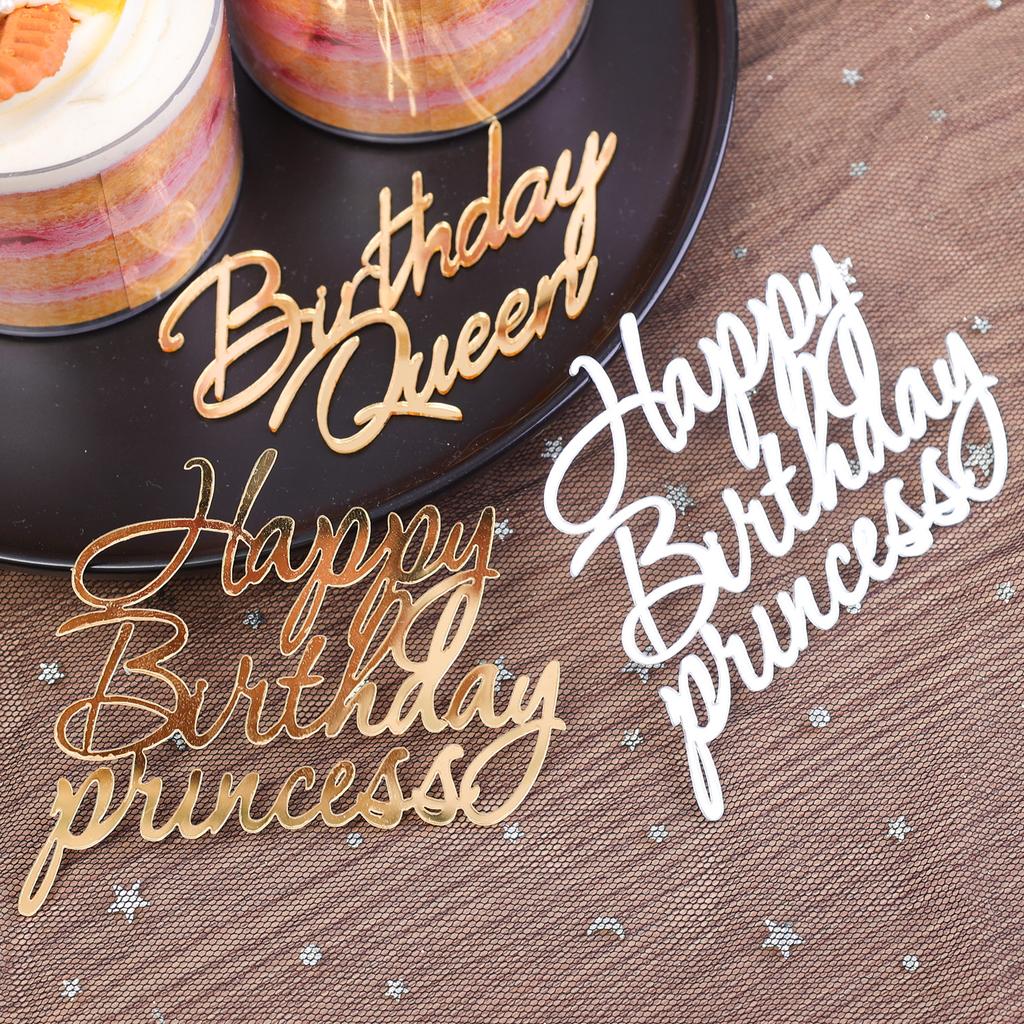 New Acrylic Happy Birthday Queen Princess Cake Topper Gold Silver Cake Topper Decoration for Birthday Party Baby Shower Supplies