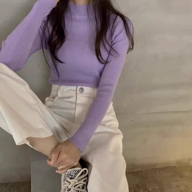 2026 Autumn/Winter Ribbed High Neck Base Layer Knit Top: Slimming, Flattering, High-Quality Knitwear One Size