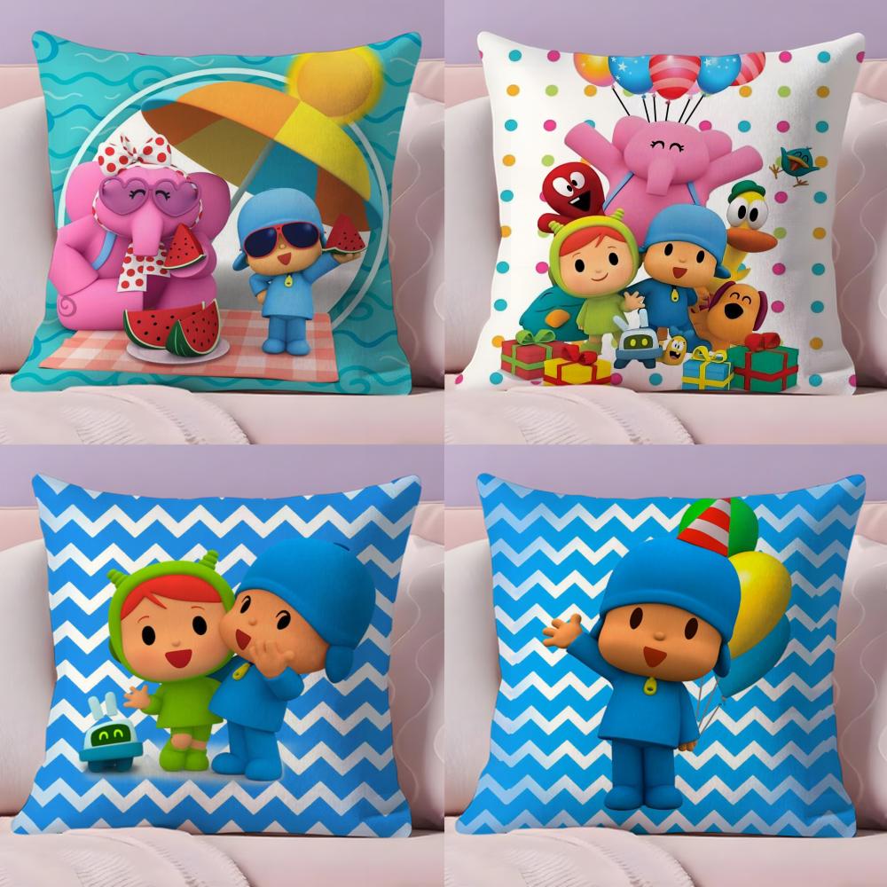 Cartoon Cute P-Pocoyo Pillow Case Plush Fabric Soft Double-Sided Printed Sofa Warm Winter Home Gift Cushion Cover