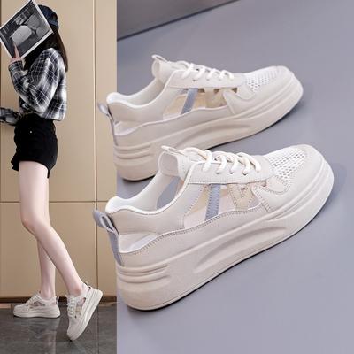 Chaussures décontractées respirantes pour femmes en été, chaussures à semelle creuse rehaussante, chaussures respirantes, chaussures blanches tendance