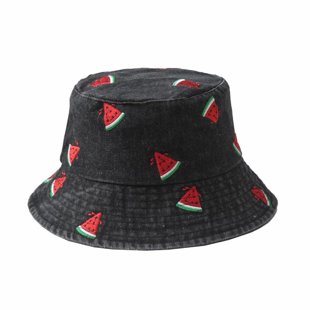 Butterfly Pattern Denim Bucket Hat Wide Brim Sun Hat Breathable Beach Hat  Spring and Summer