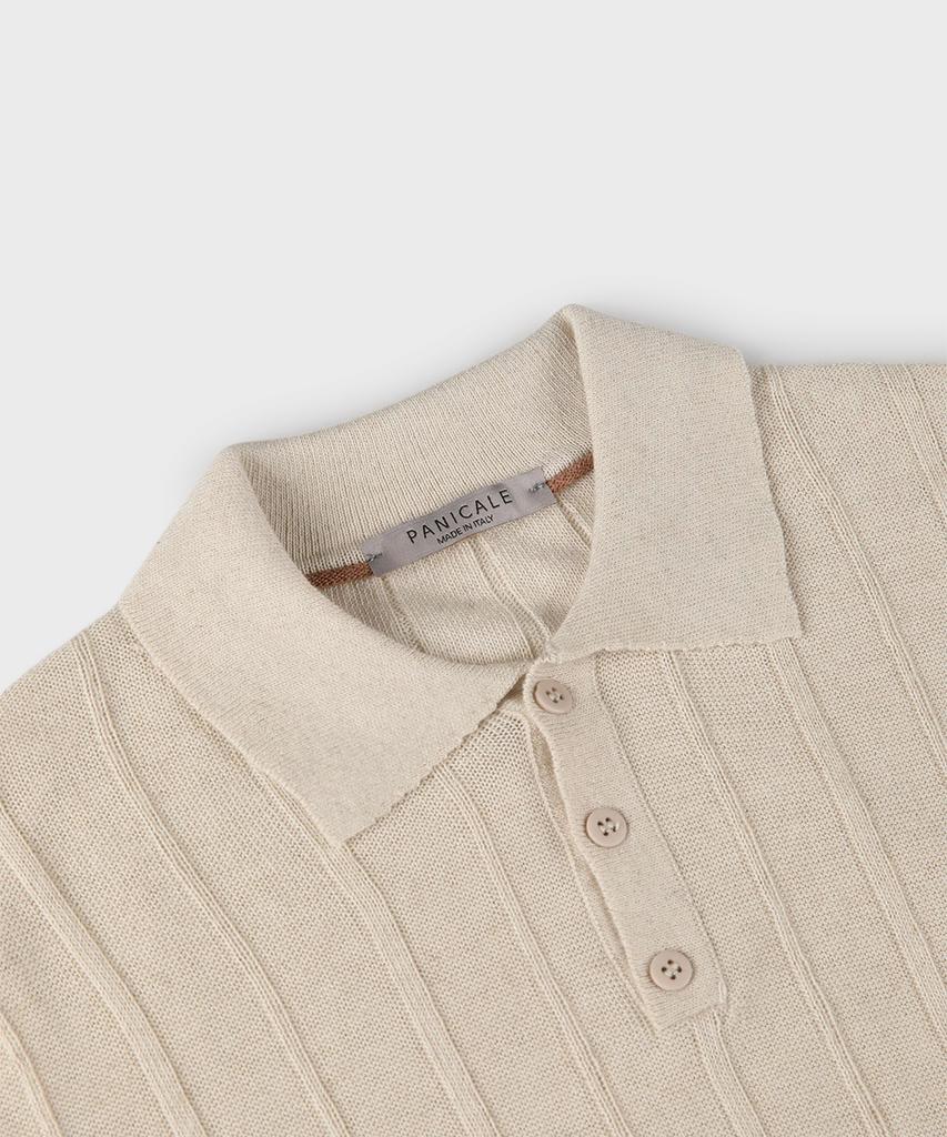 PANICALE Beige Striped Linen Polo Shirt