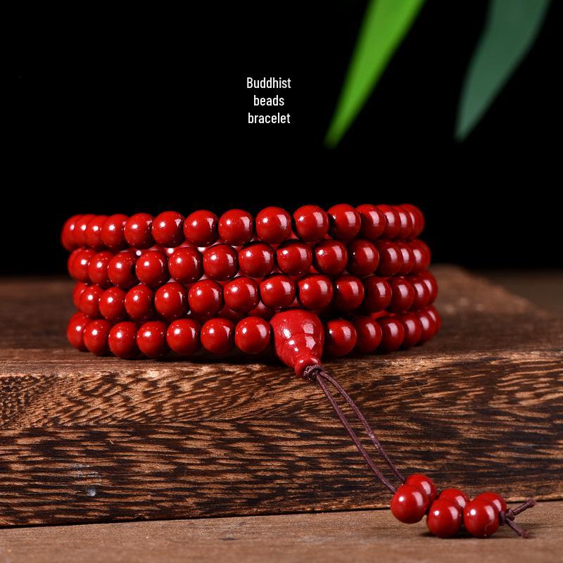 Bestselling Natural Cinnabar 108 Bead Buddhist Rosary Bracelet with High Purple Gold Sand Content