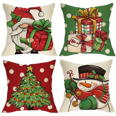 Christmas Pillow Covers - Santa, Gift, Xmas Tree & Snowman Prints | Perfect for Sofa, Bedroom & Living Room Holiday Decor