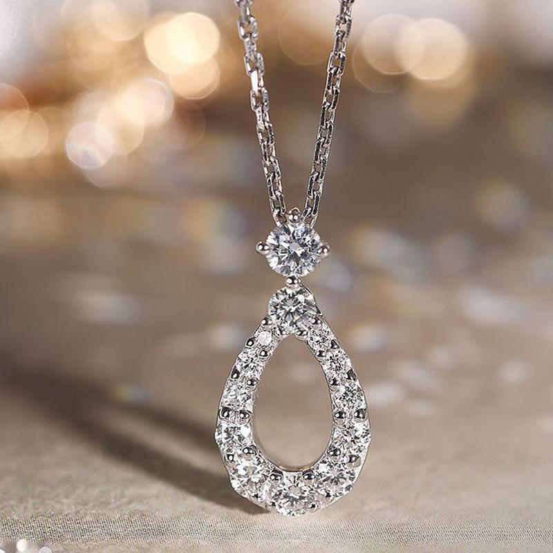 Huitan Exquisite Women Necklace Luxury Waterdrop Shaped Pendant with Cubic Zirconia Temperament Elegant Lady Necklace Jewelry