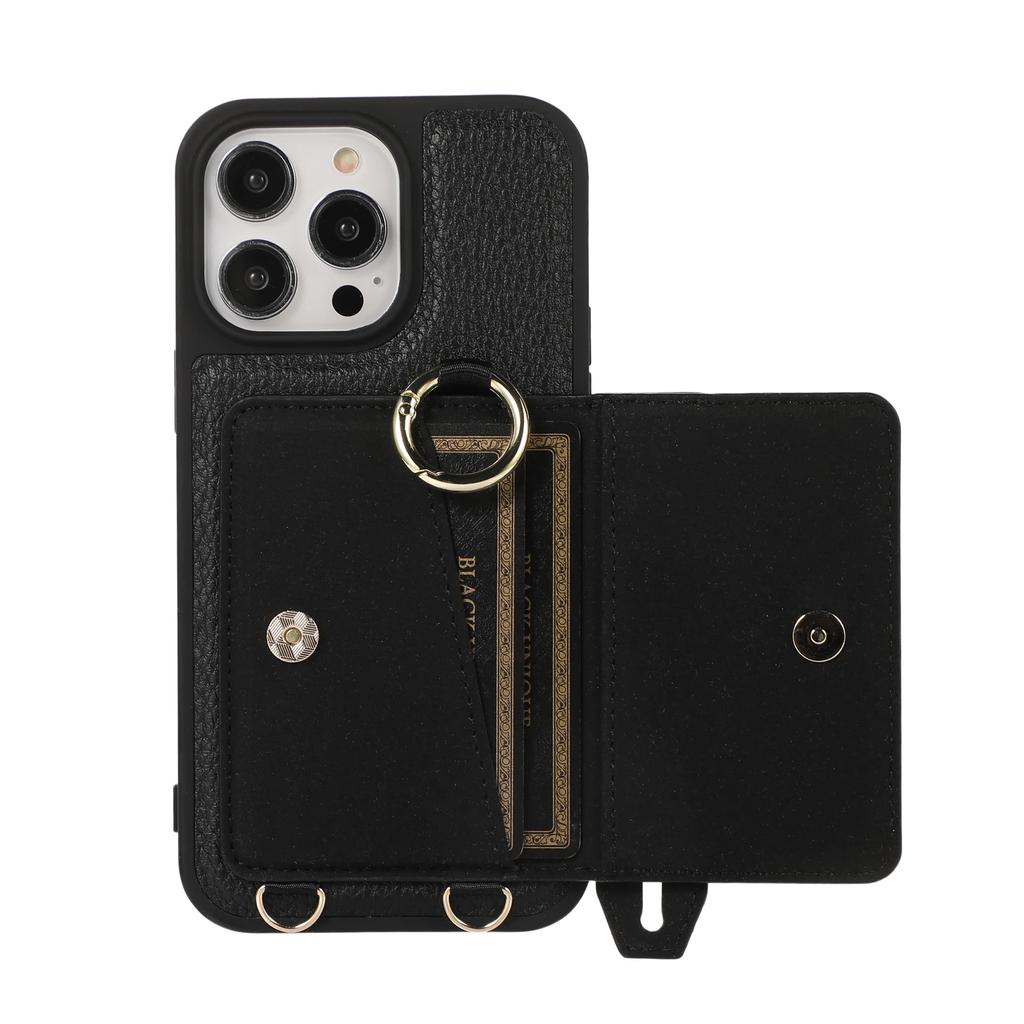 Crossbody Lanyard Phone Case for IPhone 15 14 Plus 13 12 11 Pro Max Card Holder Wallet Leather Cover with Wrist Shoulder Strap