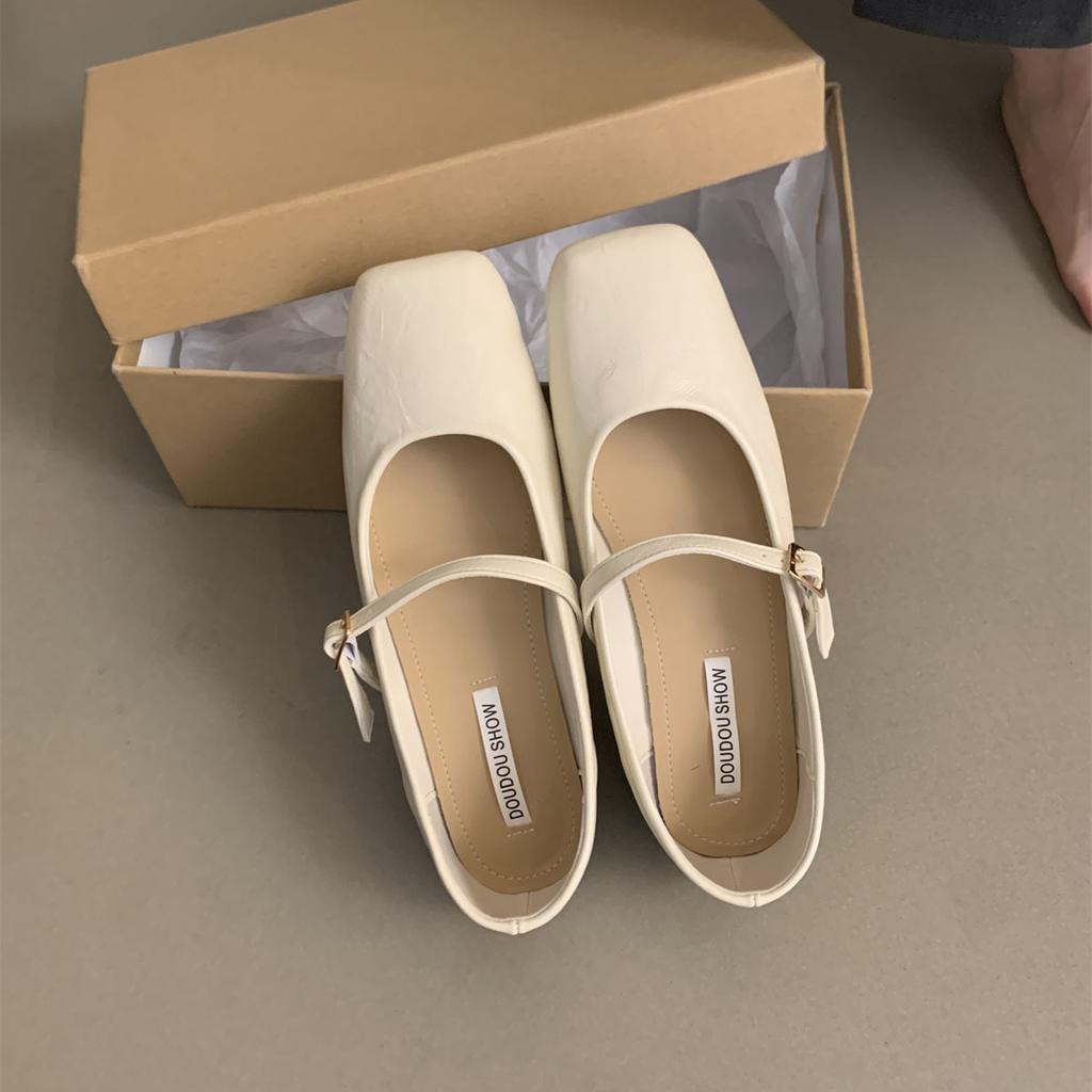 Französische Retro-Schuhe mit quadratischer Spitze und flachem Ausschnitt, Damenschuhe 2025 Frühling neu, koreanische Version, märchenhaft, lässig, weich, flach, Mary Jane-Schuhe