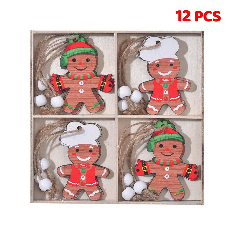 9/12PCS Wooden Christmas Decorations Set - Pure Wood Pendants Xmas Tree Ornaments