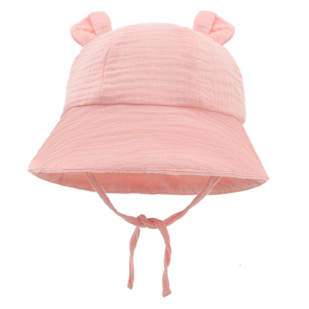 Baby Pure Cotton Bucket Hat with Rabbit Ears - Solid Color Sun Hat for 3-12 Months