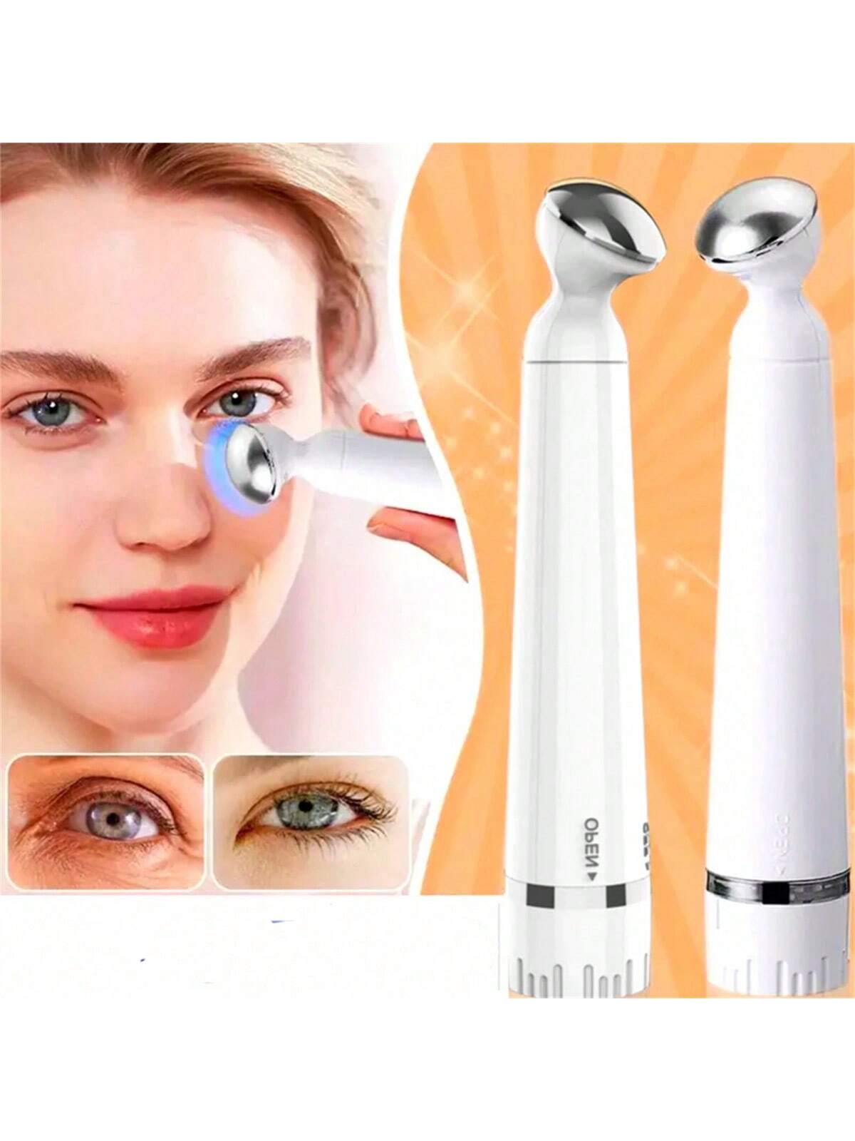 

2026 Mini Electric Vibration Eye Massager Wrinkle Dark Circle Pen Removal Rejuvenation Eye Massager Battery-powered (Without bat білий