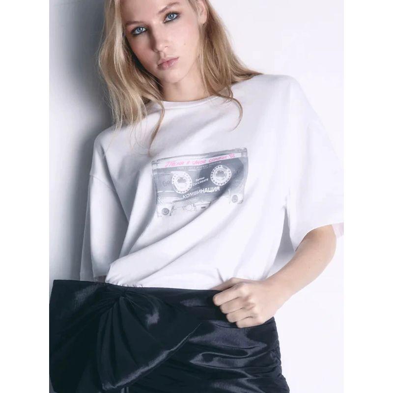 New Fashion Printed Crew Neck T-shirt Western Style Fashion Print Short Sleeve Cotton T-shirt