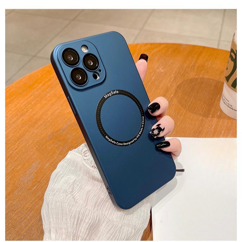 Applicable To IPhone15pro Magnetic Suction Case PC Oil Injection Apple 13 Comes with Lens Film Solid Color Full-cover Anti-fall Hard Case
