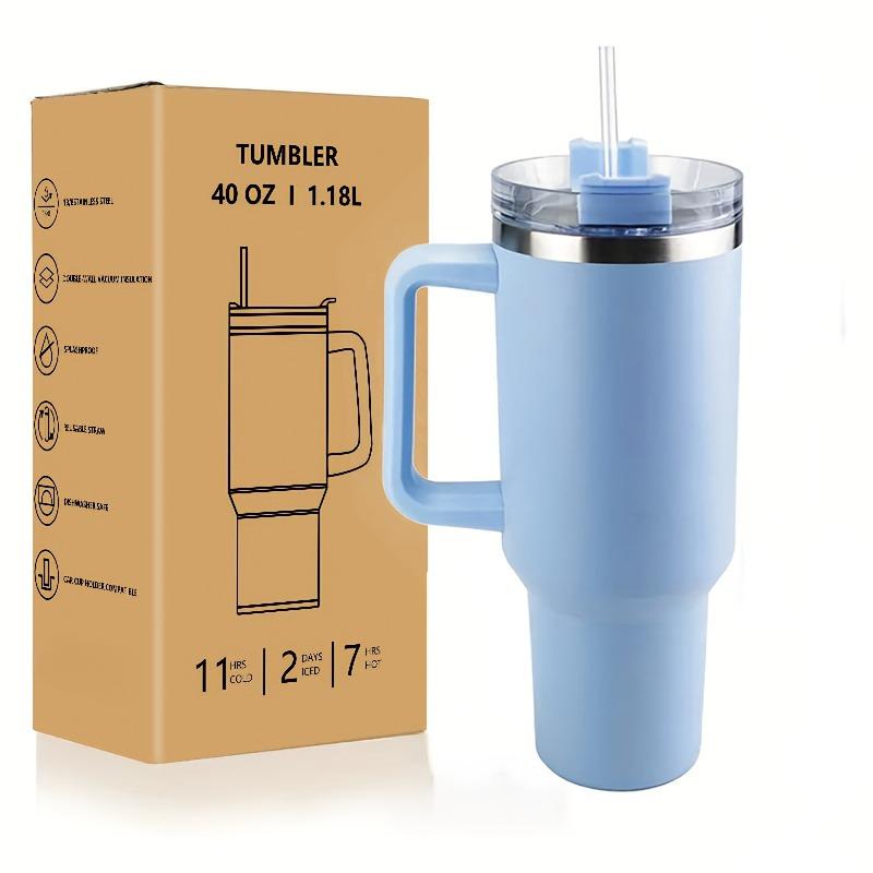 Fashionable 40-ounce stainless steel cup with handle, vacuum insulated travel cup, leak-proof double-wall hot cup, sports water bottle