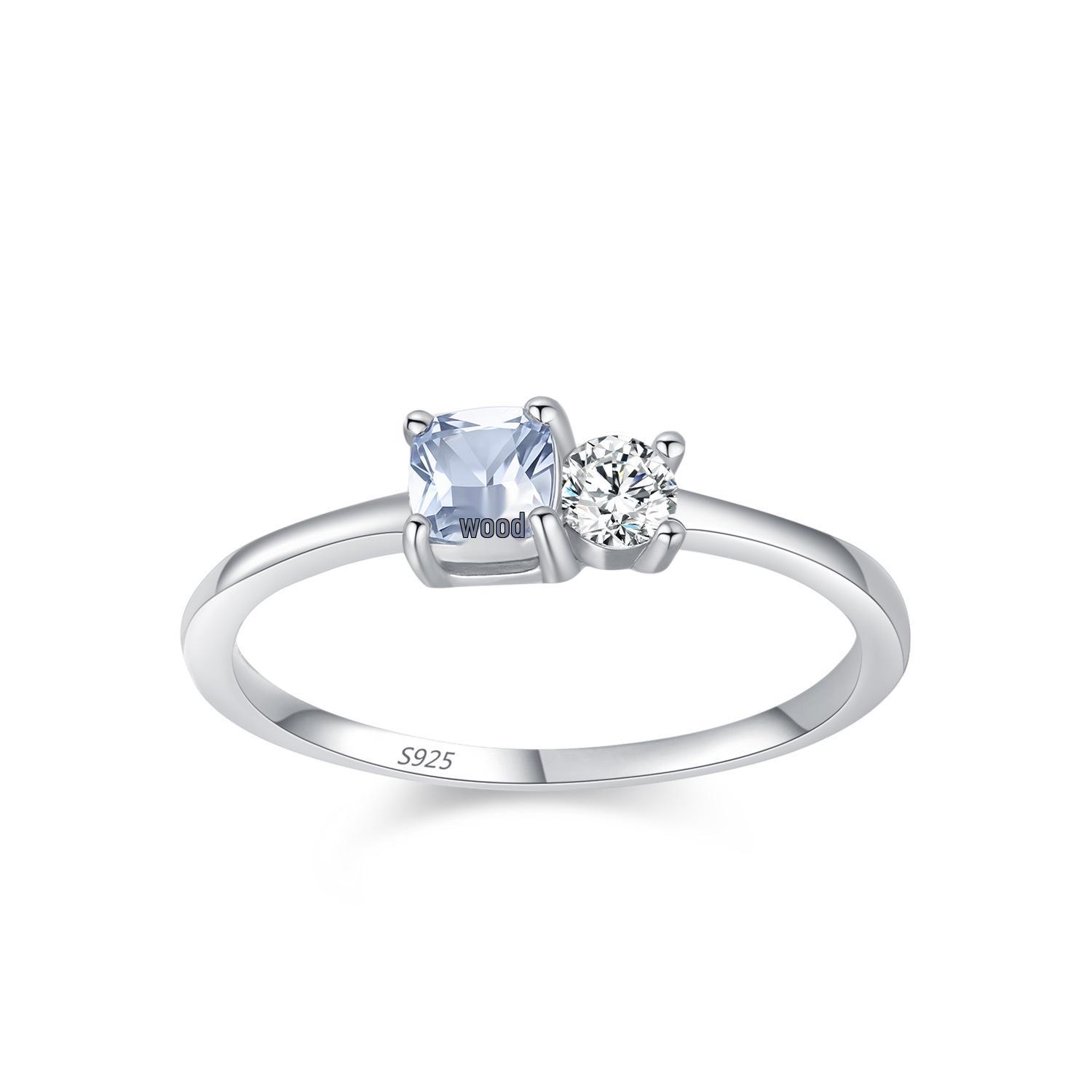 S925 Sterling Silver Sea Blue Zircon Square Women s Fashion Ring Size 9