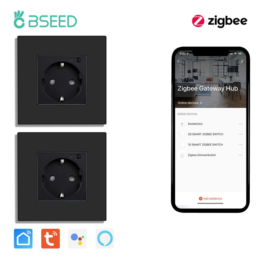 BSEED Zigbee Wall EU Socket Tuya Smart Socket With 20W Type-c USB Power Charging Ports Plastic Matte Frame 1/2/3/4/5/6 Packs