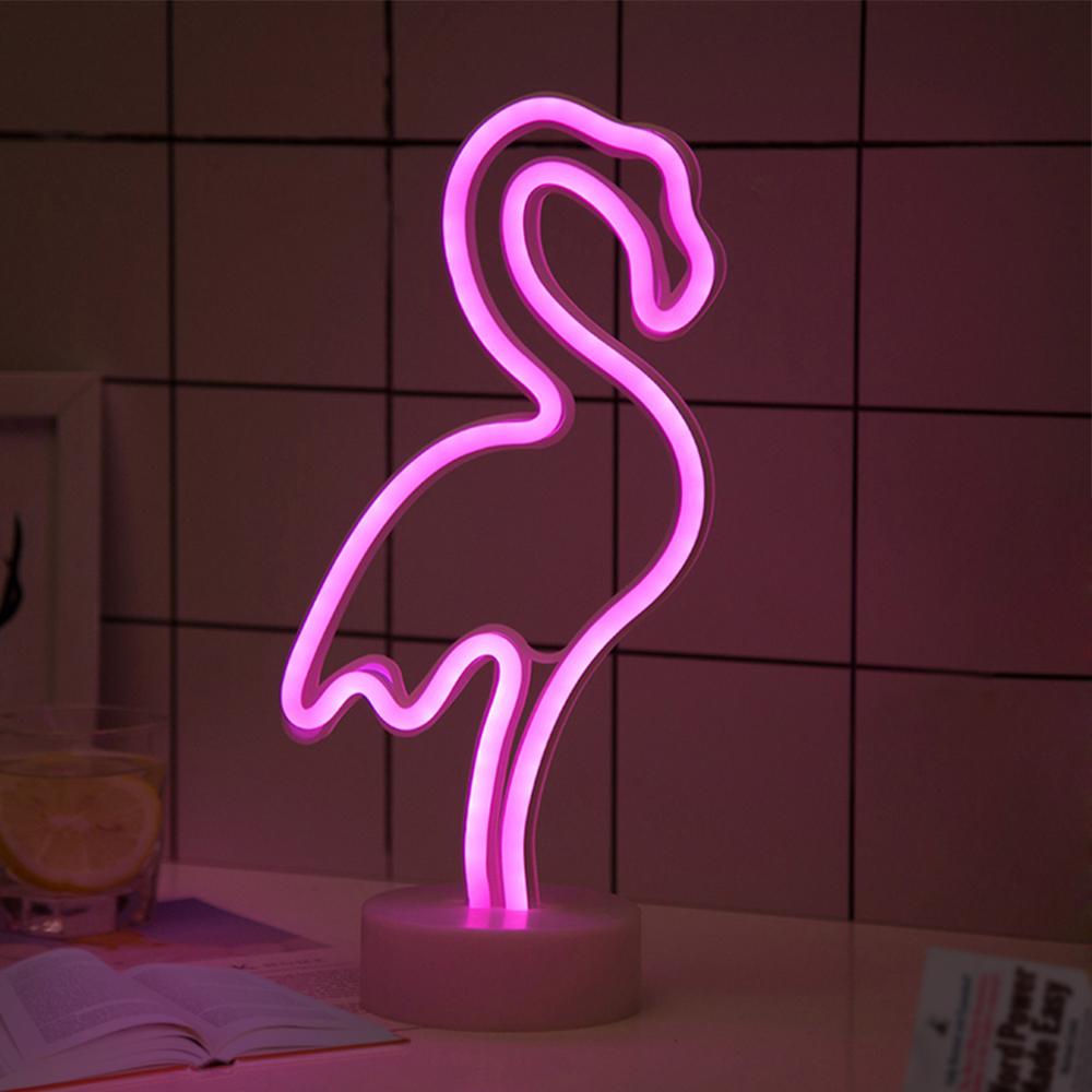 Battery/USB LED Neon Night Light Sign Flamingo Unicorn Coconut Tree Cactus Pineapple Table Lamp Kids Bedroom Christmas Art Decor