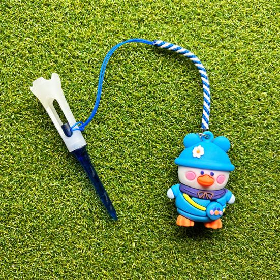 Kreslená kachna Držák na golfová odpaliště s provázkem proti ztrátě Průhledná plastová PVC odpaliště pro konzistentní odpaly Zábavné novinkové golfové příslušenství