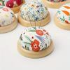 1pc Floral Design DIY Sewing Pin Cushion, Craft Cloth Pin Holder with Wood Base, Colorful Needle Organizer for Hand Sewing