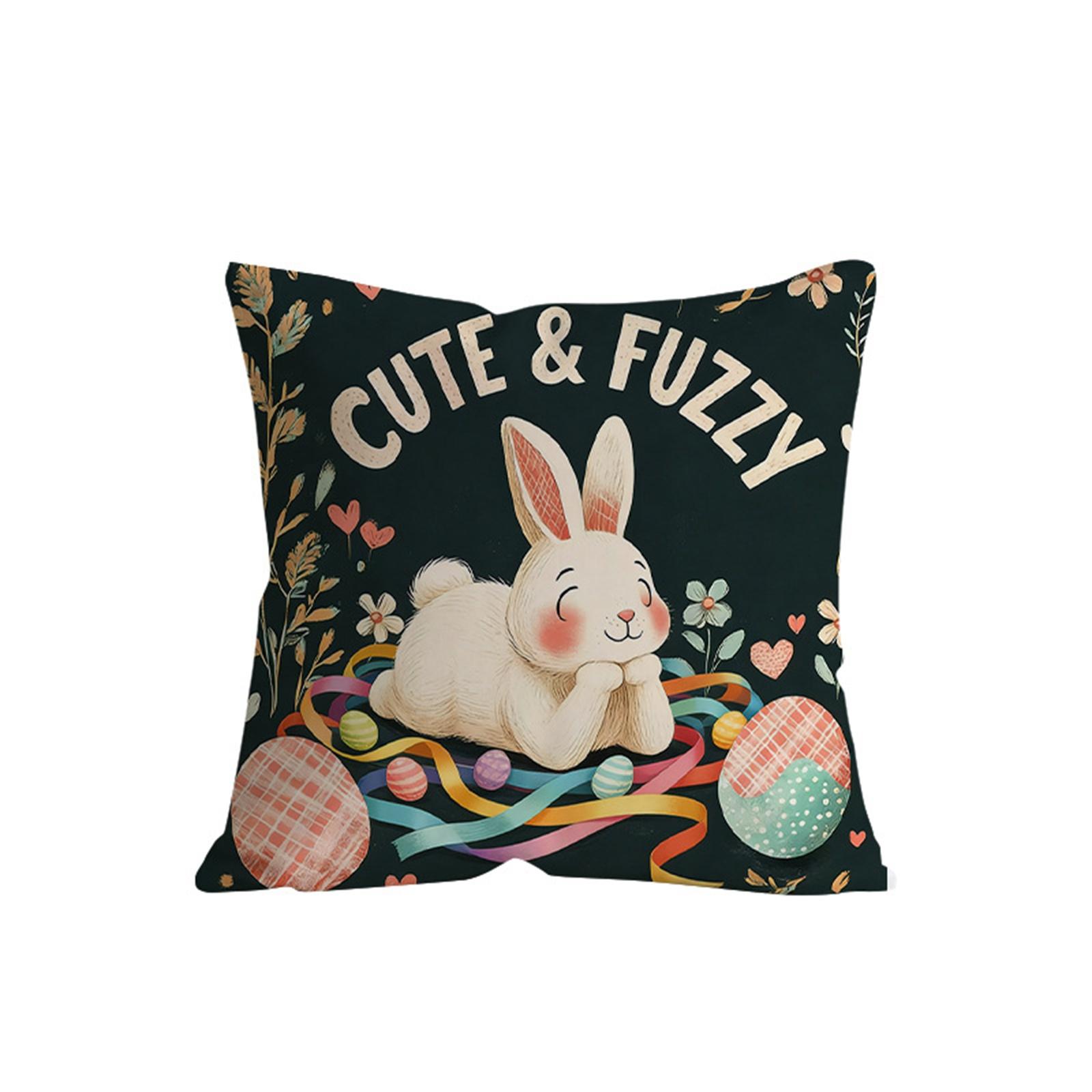 Easter Bunny Pillow Cover, Printed With Colorful Lights And Easter Eggs, Featuring Letters; A Decorative Cushion For Home And Sofa. One Size