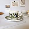 Medieval Flower Vanilla Ceramic Coffee Cup and Saucer Handle Retro Imitation Enamel Mugs Office Home Funny Water Drinkware