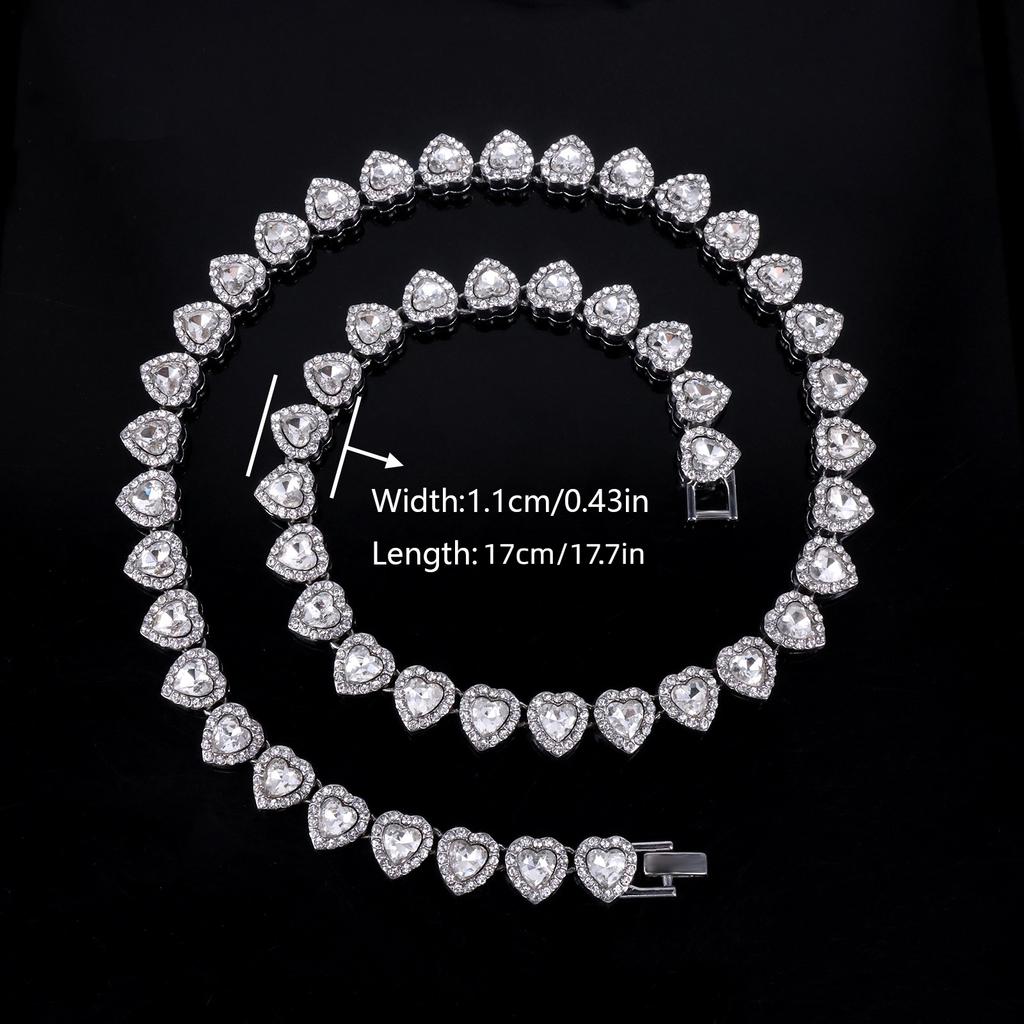 Bracelet Collier Chaîne Tennis Hip Hop 45 cm Cœur Brillant Cz Bijoux de Fête Rock