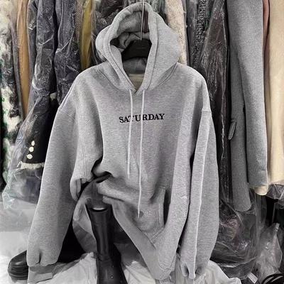 Invierno Nuevo Estilo Casual de Moda Estampado de Letras Holgado y Versátil Sudadera con Capucha de Forro Polar Camisa para Mujer