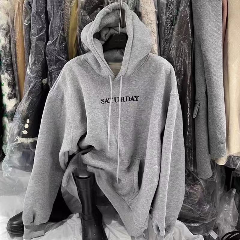 Winter New Style Casual Trendy Letter Print Loose and Versatile Fleece Hooded Pullover Women's Shirt