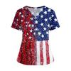 Women's V Neck Short Sleeve Work Top with Pockets Split Hem Independent Day Print Shirt Medical Uniform Nurse Scrub Shirt