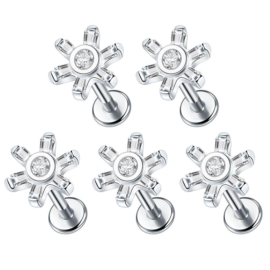 1/5PCS Steel 16G Cluster Marquise CZ Tragus Helix Stud Conch Lobe Rook Cartilage Leaf Flat Back Labret Stud Earrings Jewelry