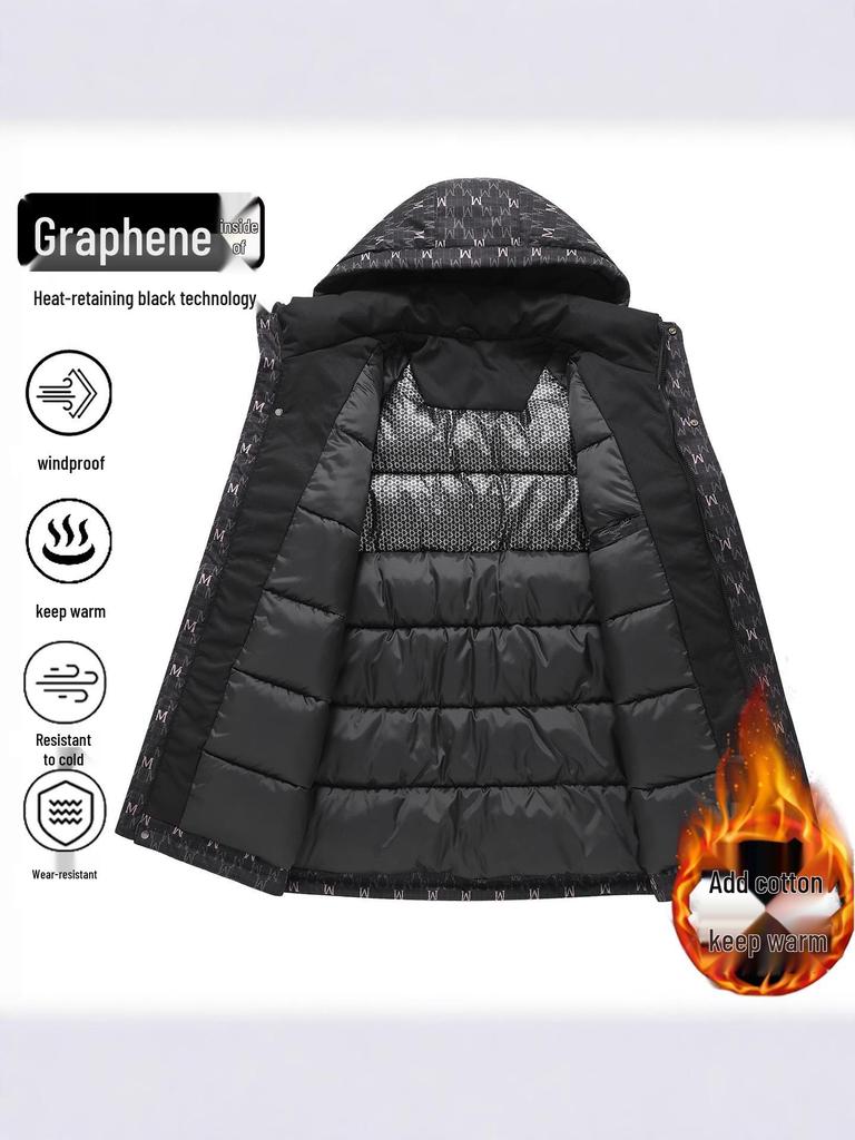 2025 Winter Herren Trendige Kapuzen-Baumwolljacke mit Buchstabenaufdruck - Dick und Warm 2566