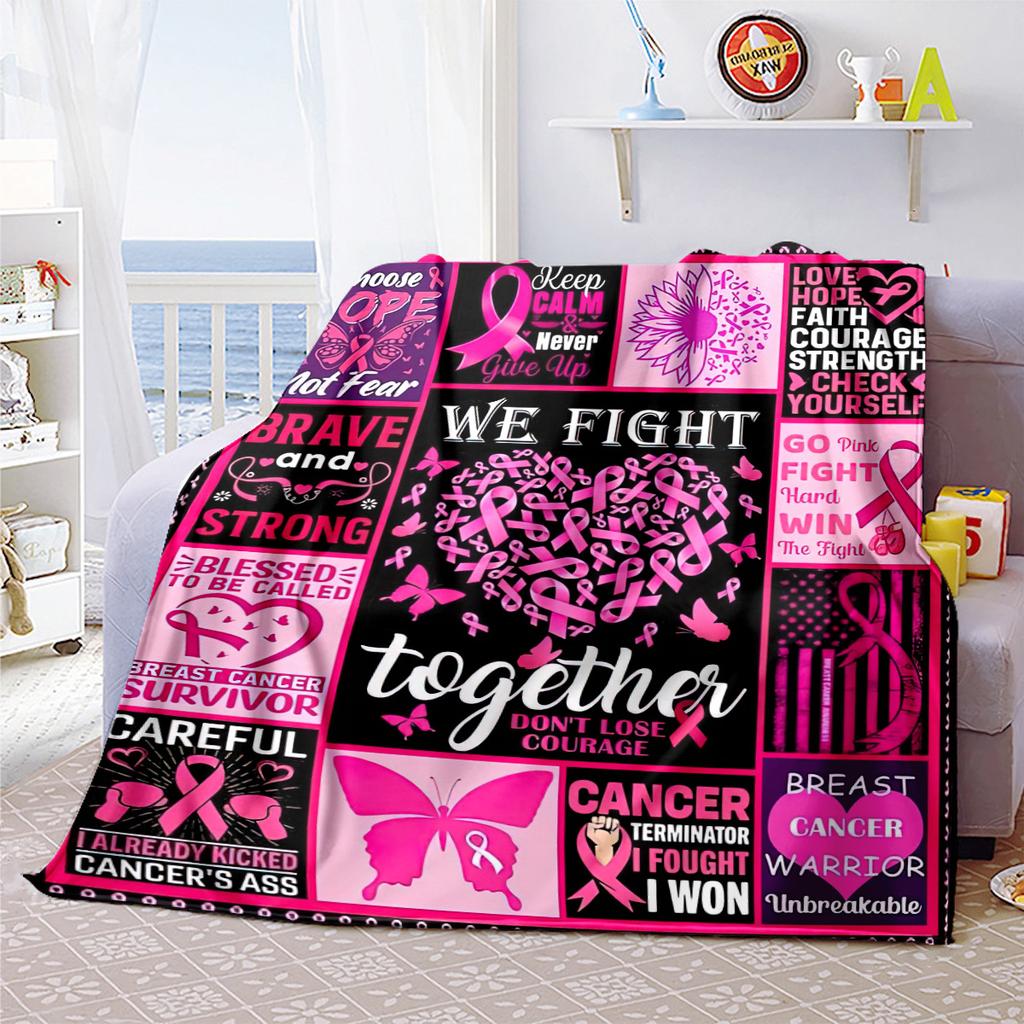 1PC Breast Cancer Awareness Pink Ribbon Throw Blanket Soft Comfortable All Seasons Perfect Sofa Office Travel Home Gift Idea