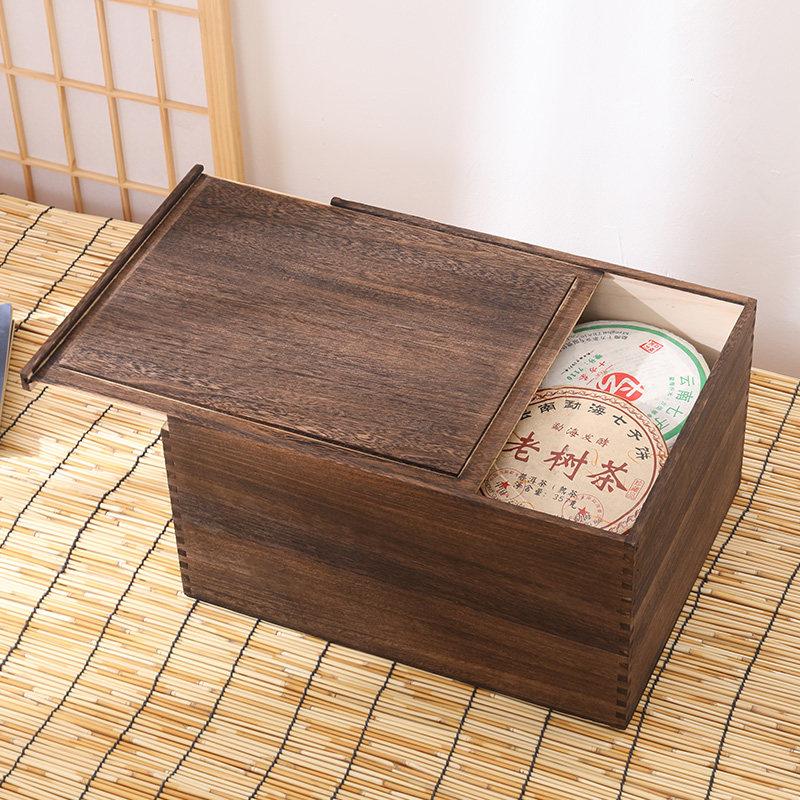 Vintage Solid Wood Tea Storage Box, Traditional Mortise and Tenon Sliding Lid Drawer, Desktop Organizer Case for Home Office