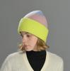 Color Matching Rabbit Plush Wool Hat Double-layer Flipped Brim Versatile Knitted Hat Warm Autumn and Winter Fashion Windproof Striped Hat Women