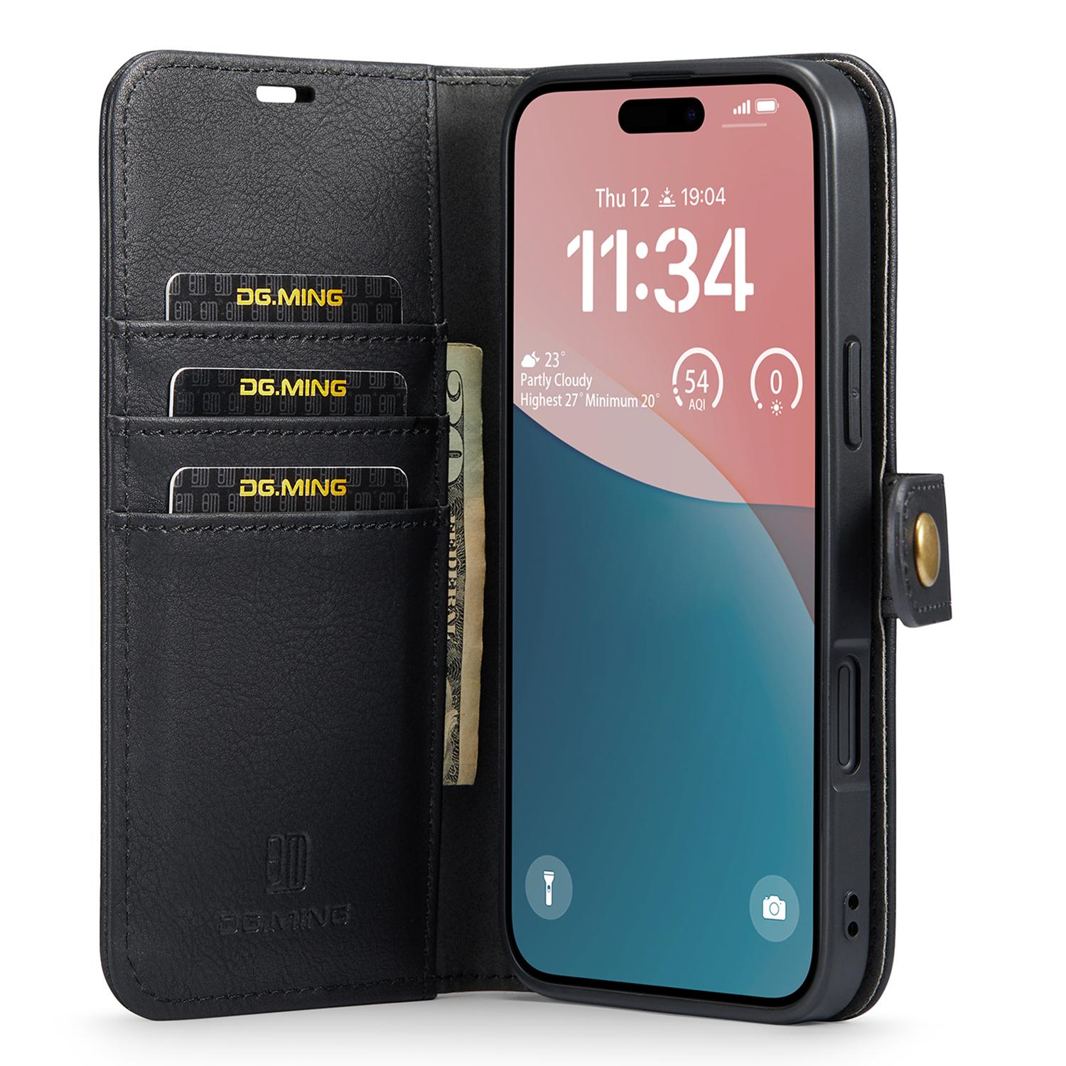 

DG.MING for iPhone 16 Plus Case Detachable Split Leather Phone Cover Grey
