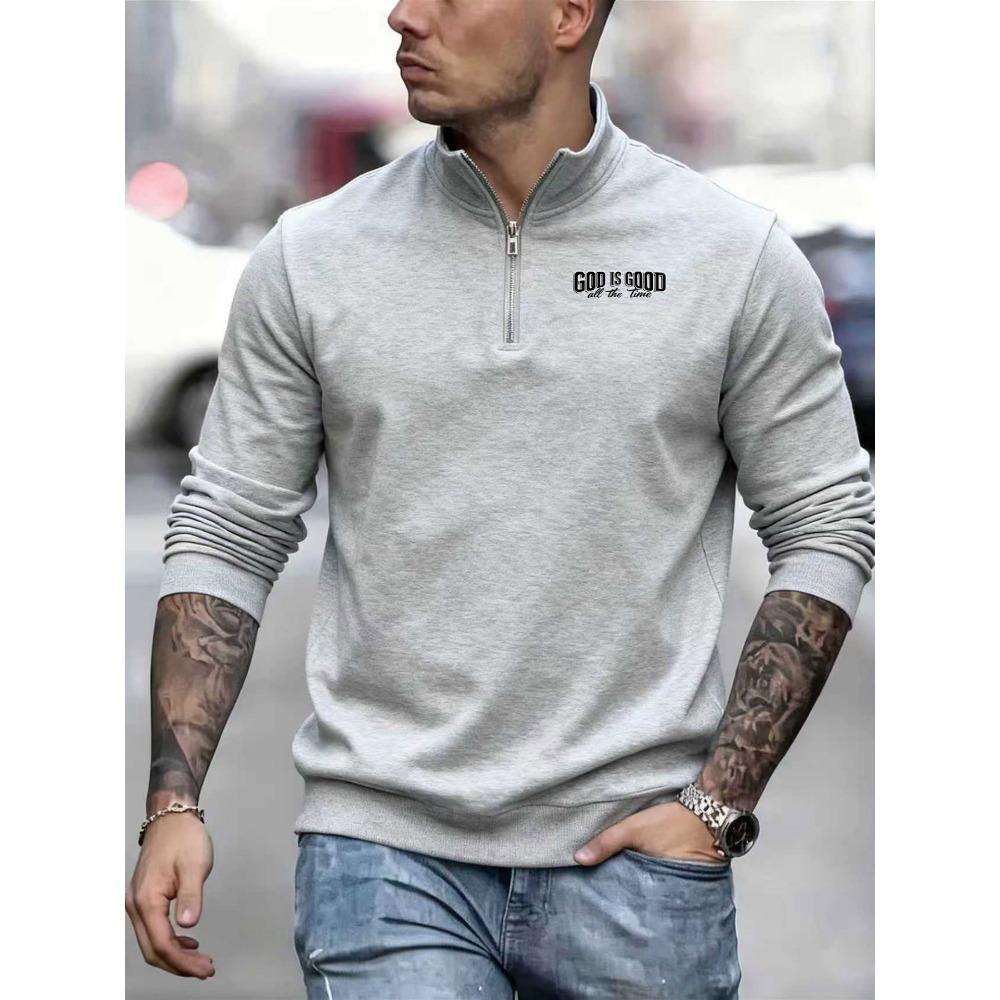 

God Is Good Printed New Men s Casual Sports Shirt Fashionable Cool Fashion Zipper Shirt Long Sleeve Sports Shirt Top XL сірий